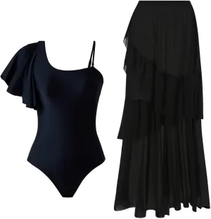 3 Piece Swimsuits for Women 2025 Summer High Waisted Bikini Sets Retro Swimsuit with Cover up Beach Wrap Skirt