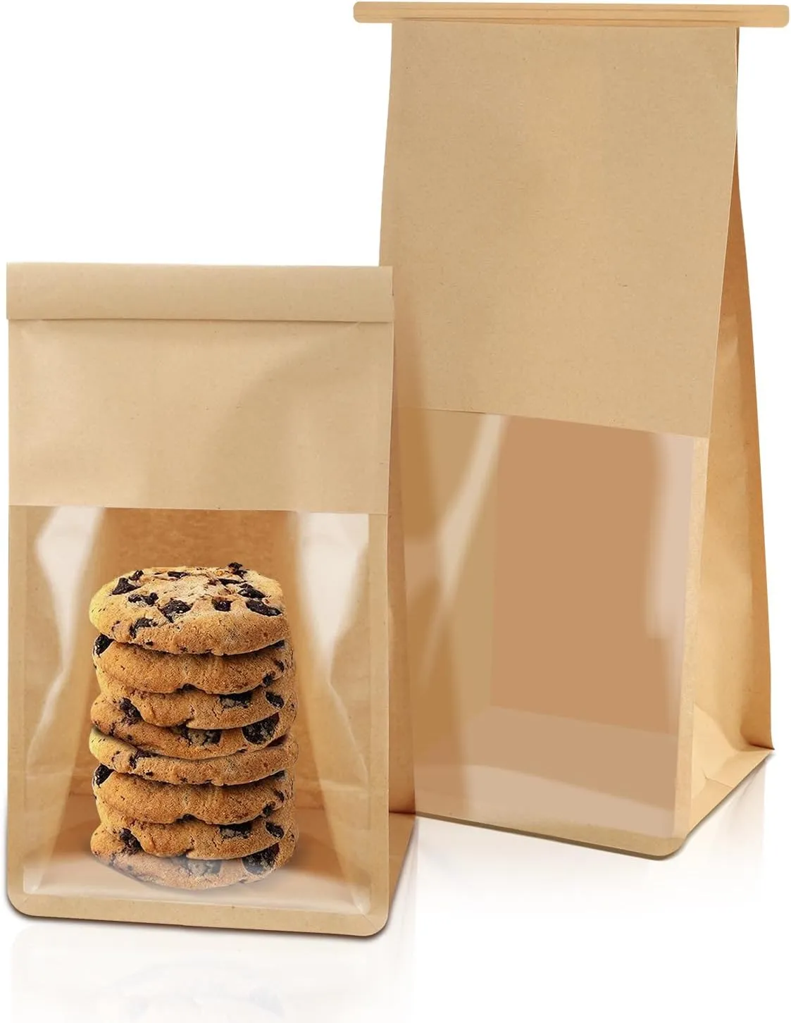 30 Pack Bakery Bags With Window, 5.1 x 3.9 x 11 Inches Brown Cookie Packaging, Resealable Tin Tie Tab Lock Bread Storage, Kraft Paper