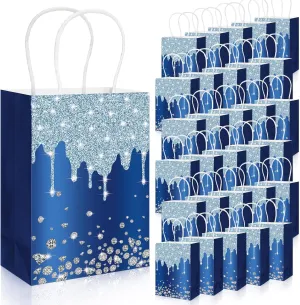 30 Pcs Blue Gift Bags - Party Favor for Women Friends, Bachelorette & Birthday Party Supplies, Glitter Paper Bags for Thank You, Retirement & Going Away Gifts