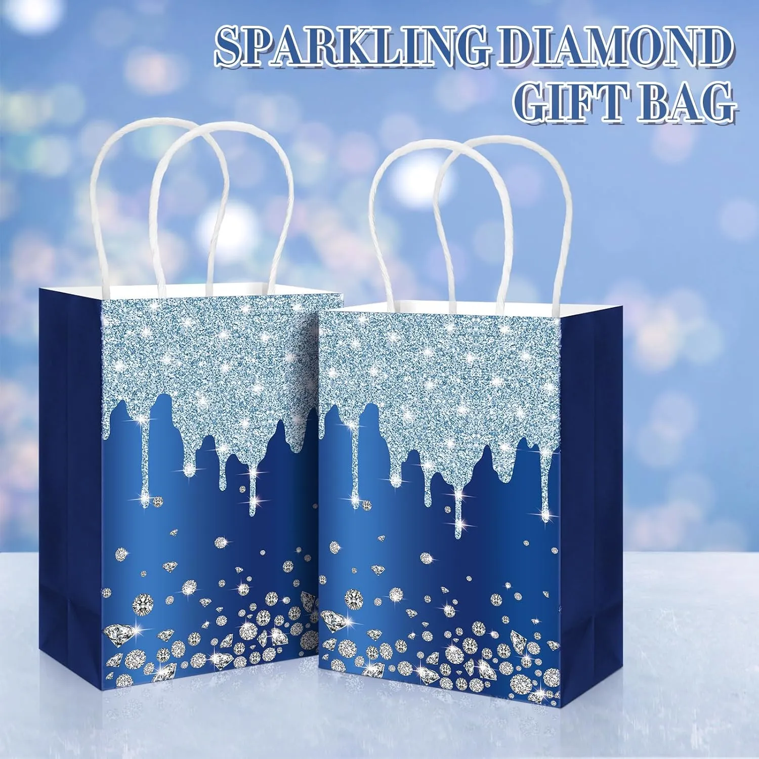30 Pcs Blue Gift Bags - Party Favor for Women Friends, Bachelorette & Birthday Party Supplies, Glitter Paper Bags for Thank You, Retirement & Going Away Gifts