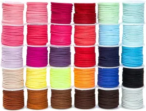 30 Spools of Faux Leather Laces for Crafts, 2.5mm Vegan Suede Cord for Beading, DIY Crafts, 165 Yards (30 Colors)