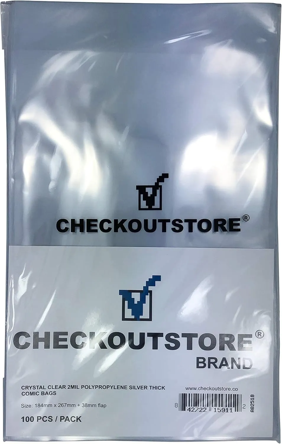 (300) CheckOutStore Crystal Clear Silver Age Comic Book Bags (Non-sealable Flap/Thick)