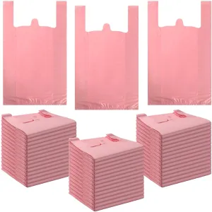 300 Pcs T Shirt Bags Bulk Plastic Shopping Grocery Retail Bags with Handles 12 x 20 Inch for Small Business, Supermarket, Restaurant (Pink)