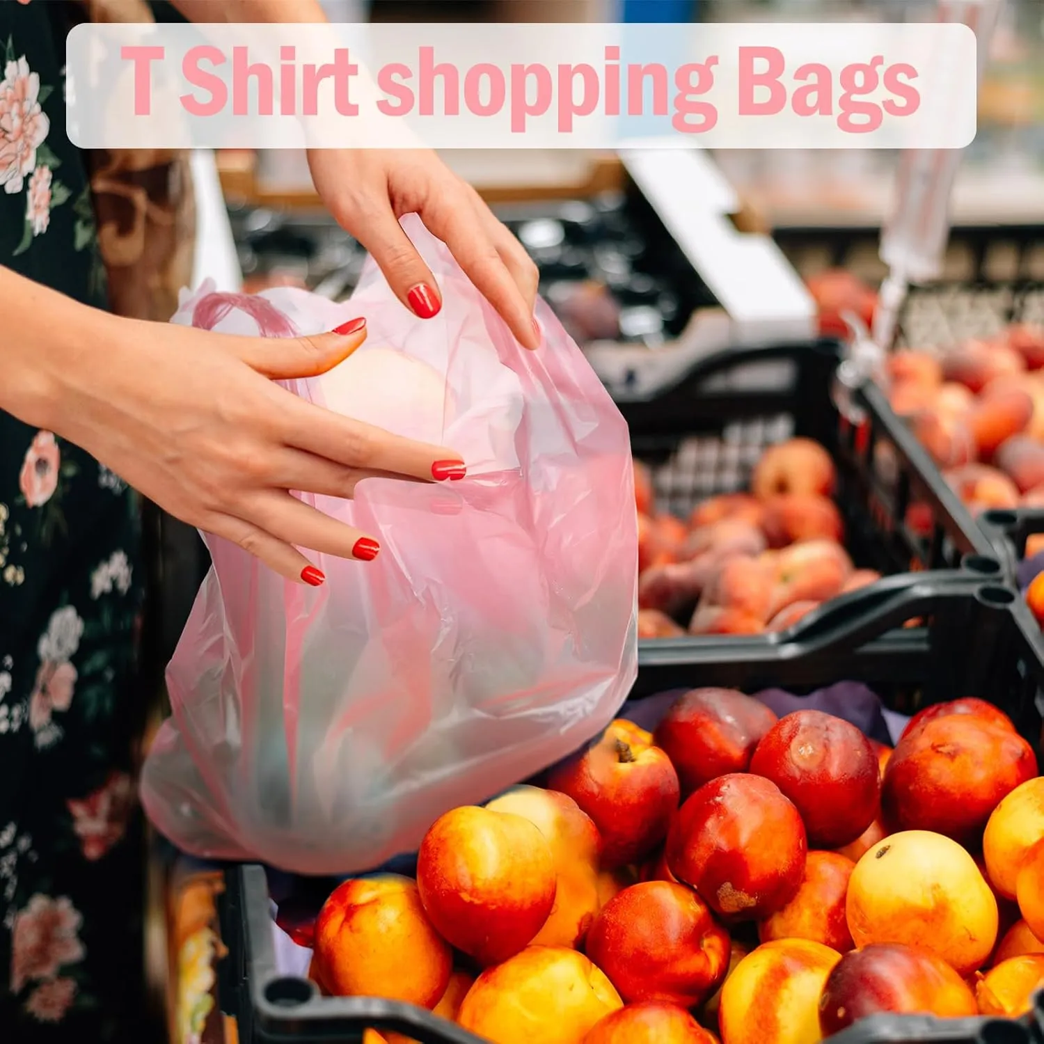 300 Pcs T Shirt Bags Bulk Plastic Shopping Grocery Retail Bags with Handles 12 x 20 Inch for Small Business, Supermarket, Restaurant (Pink)