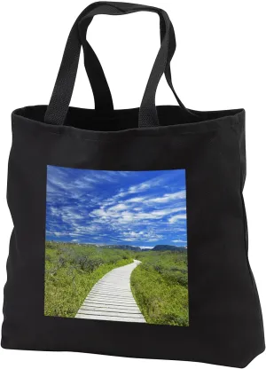 3dRose Canada, Newfoundland, Gros Morne NP. Boardwalk at Western Brook Pond. - Tote Bags (tb_329811)
