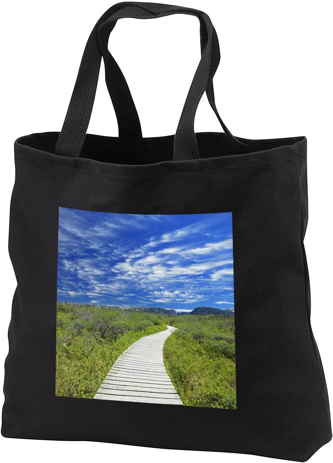 3dRose Canada, Newfoundland, Gros Morne NP. Boardwalk at Western Brook Pond. - Tote Bags (tb_329811)