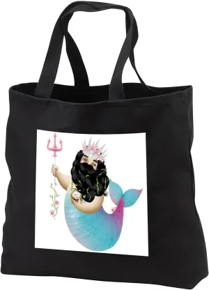 3dRose Cute Dark Hair Neptune Merman Illustration - Tote Bags (tb_327414)