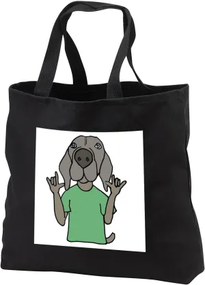 3dRose Funny Cute Weimaraner Dog Signing I Love You Sign Language Cartoon - Tote Bags (tb_328024)