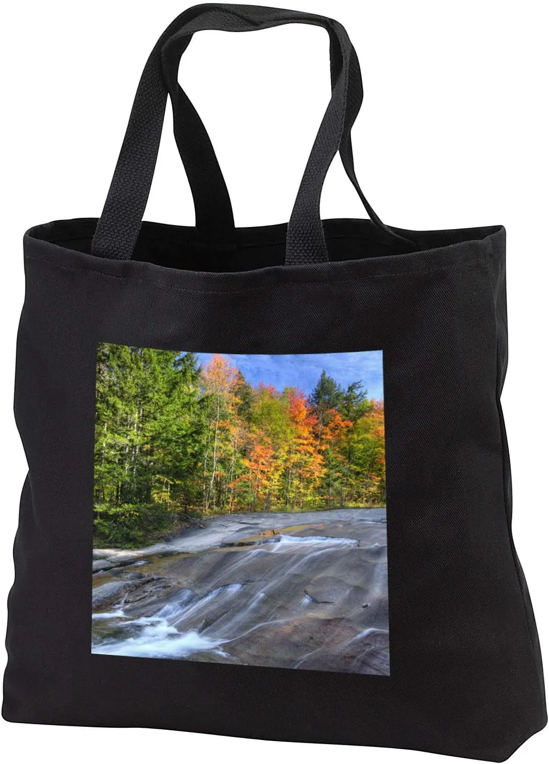 3dRose USA, New Hampshire, White Mountains. Flowing stream and forest, Fall. - Tote Bags (tb_331742)