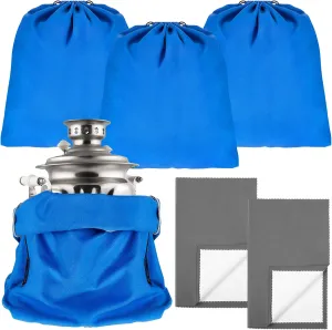 4 Pcs Silver Storage Bags Anti Tarnish 18 x 18 Inch Blue Silverware Bags with 2 Pcs Silver Polishing Cloth Fabric Silverware Protection for Jewelry, Flatware, Tray