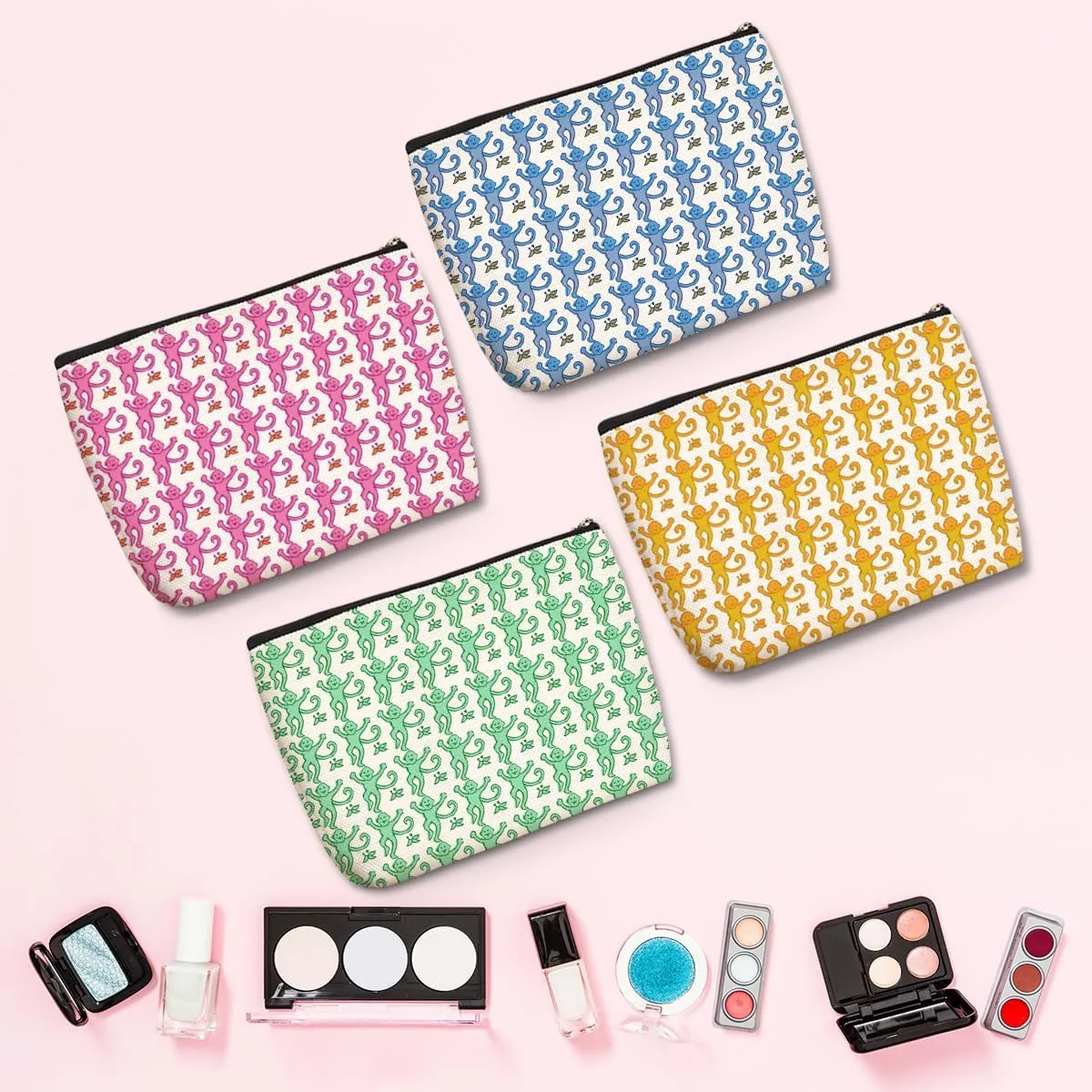 4 Pieces Preppy Stuff Preppy Makeup Bag Preppy Gifts for Women Teen Girls Monkey Lover Friend Bestie Sister Coworker Birthday Christmas Friendship Gifts Cosmetic Bag Travel Pouch Preppy Bag