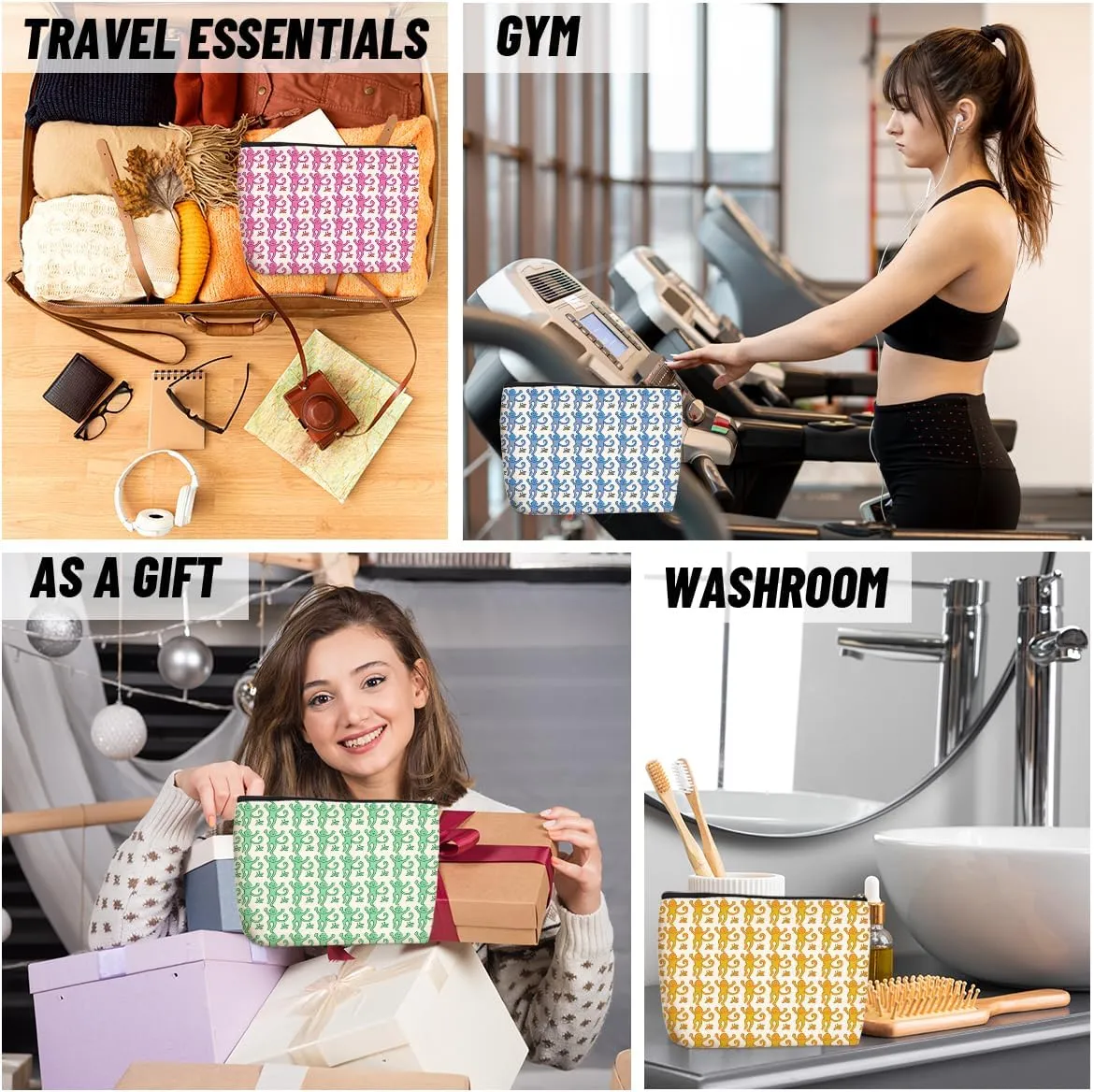 4 Pieces Preppy Stuff Preppy Makeup Bag Preppy Gifts for Women Teen Girls Monkey Lover Friend Bestie Sister Coworker Birthday Christmas Friendship Gifts Cosmetic Bag Travel Pouch Preppy Bag