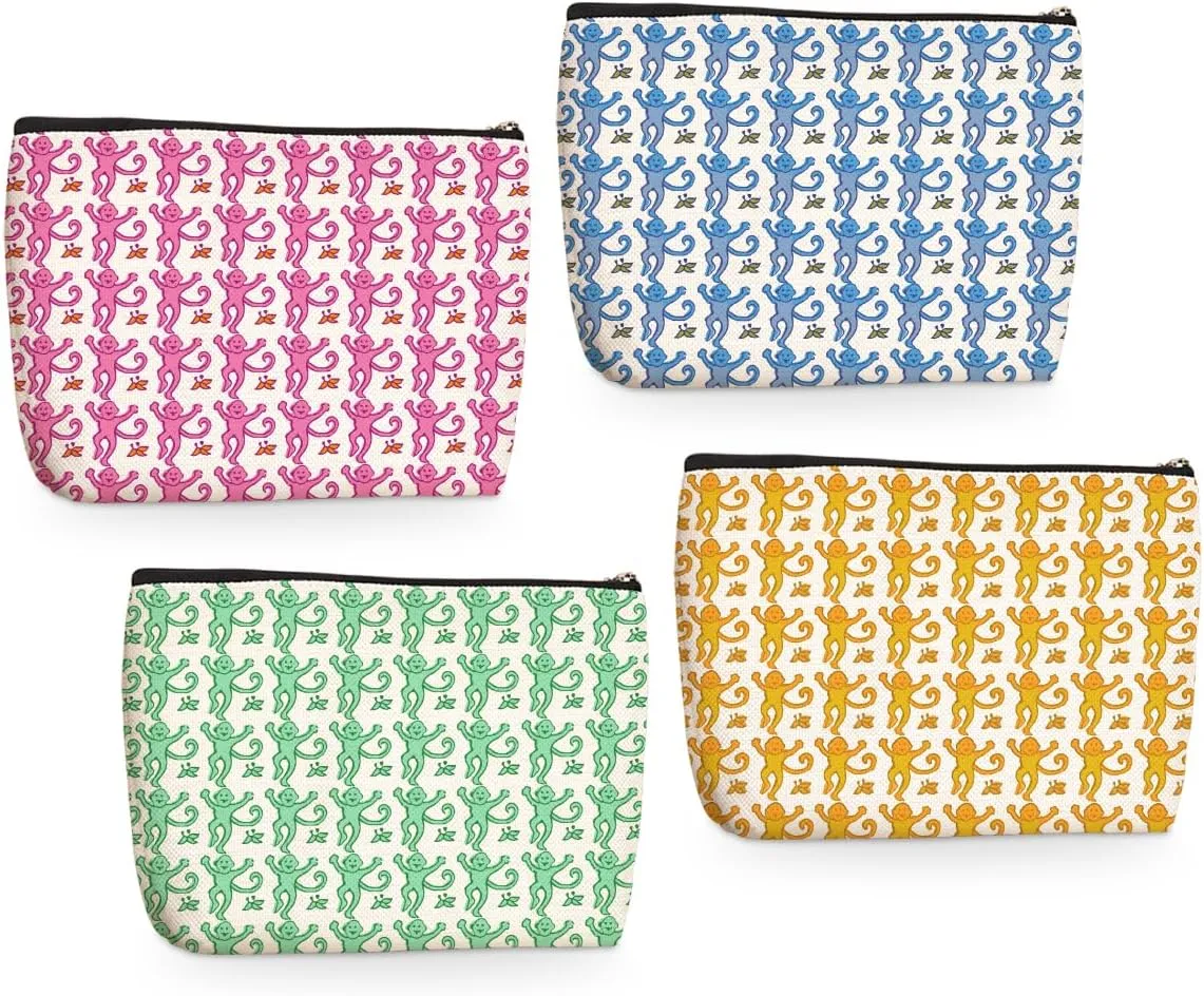 4 Pieces Preppy Stuff Preppy Makeup Bag Preppy Gifts for Women Teen Girls Monkey Lover Friend Bestie Sister Coworker Birthday Christmas Friendship Gifts Cosmetic Bag Travel Pouch Preppy Bag