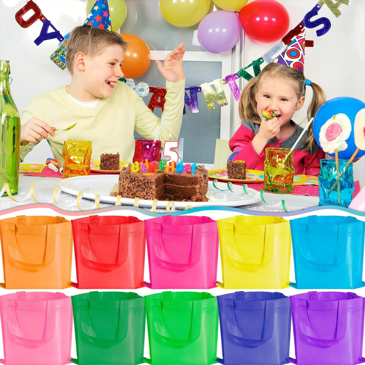 40Pcs Reusable Party Favor Bags, Non-Woven Small Goodie Bags, Treat Tote Gift Bag with Handles for Kids Birthday, Baby Shower