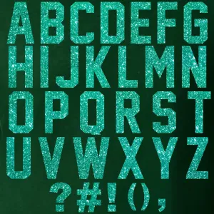 47 Pieces, 3" Glitter Iron-On Letters – Heat Transfer Vinyl for DIY T-Shirts, Bags, and Gifts. Perfect for Birthdays, Christmas, Anniversaries, and Custom Designs! Durable and Easy to use. (Jade)