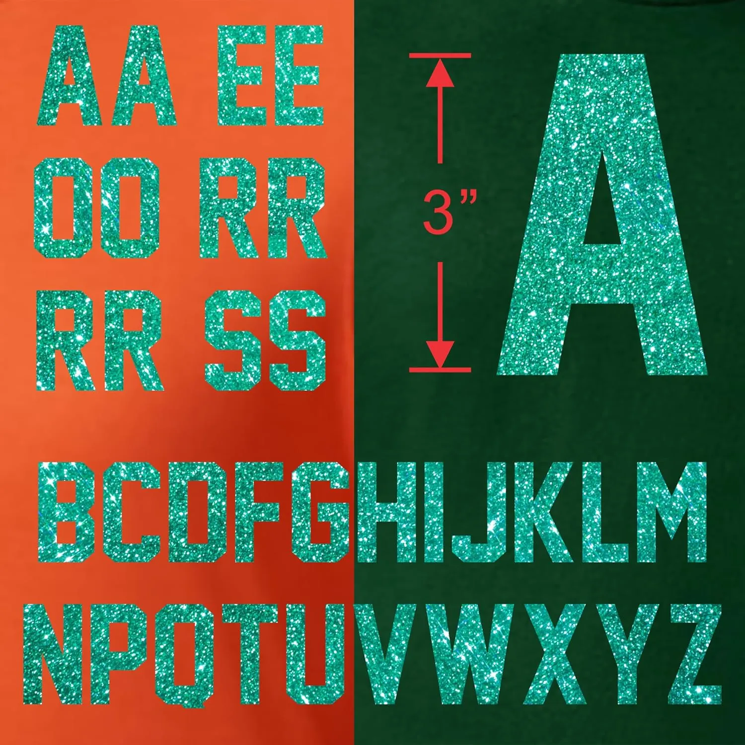 47 Pieces, 3" Glitter Iron-On Letters – Heat Transfer Vinyl for DIY T-Shirts, Bags, and Gifts. Perfect for Birthdays, Christmas, Anniversaries, and Custom Designs! Durable and Easy to use. (Jade)