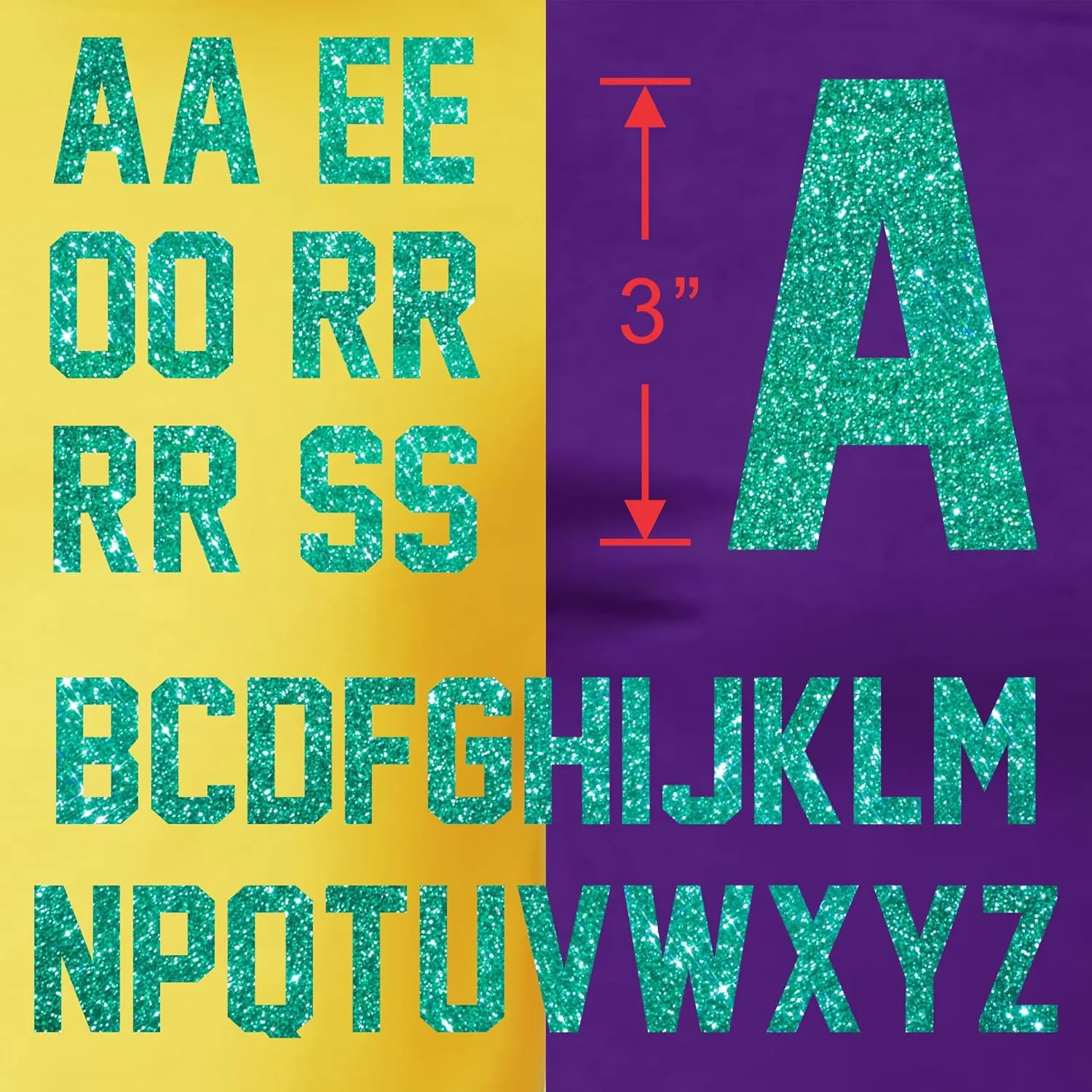 47 Pieces, 3" Glitter Iron-On Letters – Heat Transfer Vinyl for DIY T-Shirts, Bags, and Gifts. Perfect for Birthdays, Christmas, Anniversaries, and Custom Designs! Durable and Easy to use. (Jade)