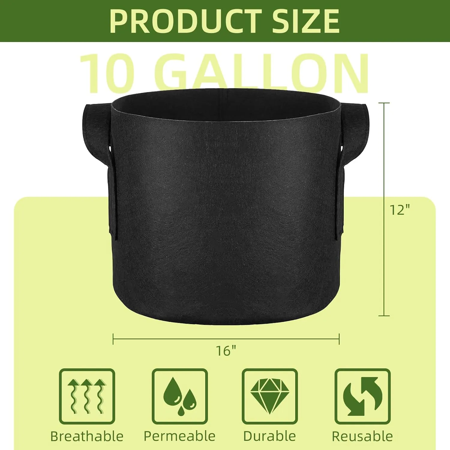 48 Pack 10 Gallon Vegetable/Flower/Plant Grow Bags, Heavy Duty Thickened Nonwoven Plant Fabric Pots Aeration Fabric Planters with Handles