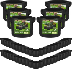 48 Pack 10 Gallon Vegetable/Flower/Plant Grow Bags, Heavy Duty Thickened Nonwoven Plant Fabric Pots Aeration Fabric Planters with Handles