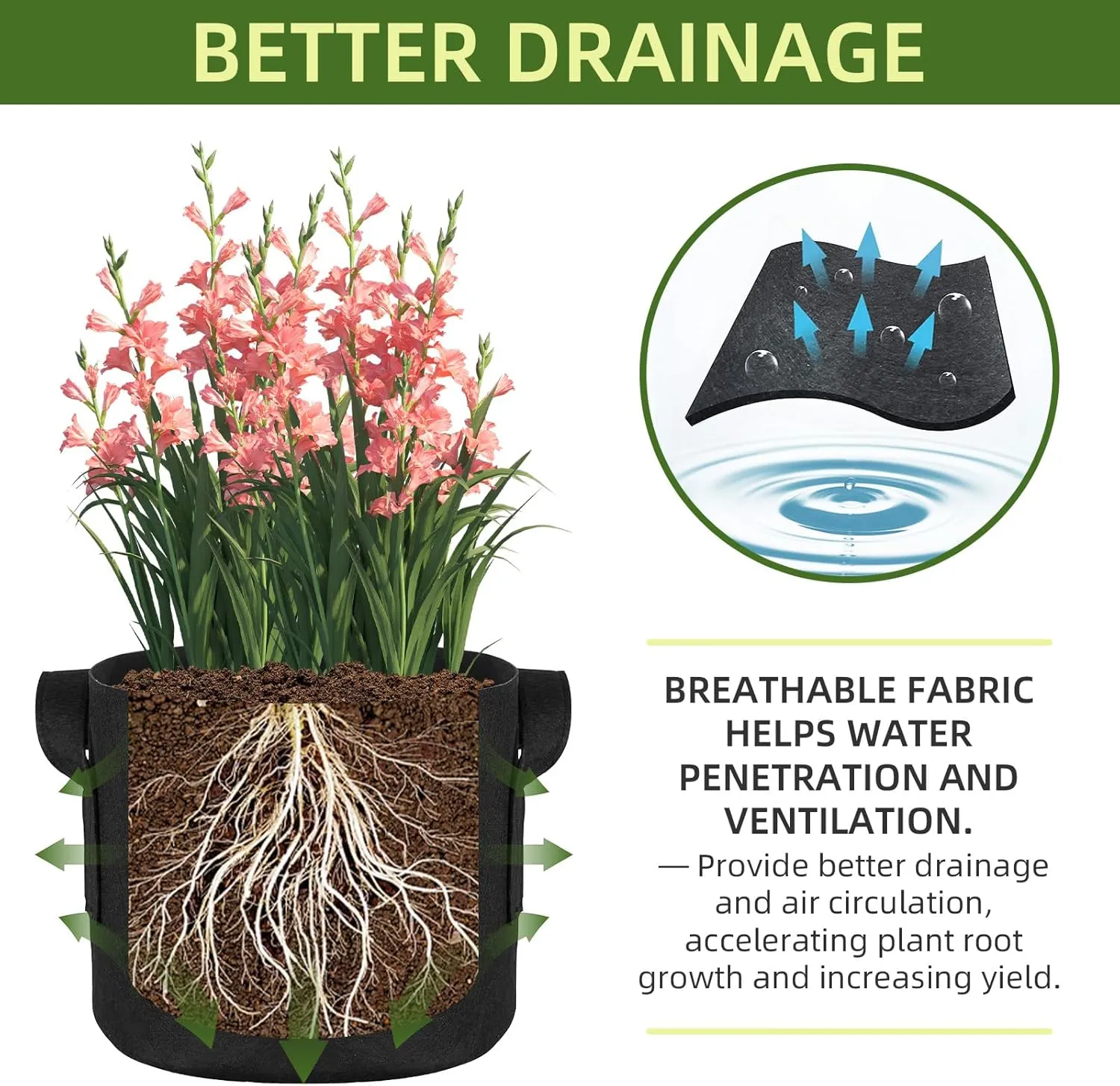 48 Pack 10 Gallon Vegetable/Flower/Plant Grow Bags, Heavy Duty Thickened Nonwoven Plant Fabric Pots Aeration Fabric Planters with Handles