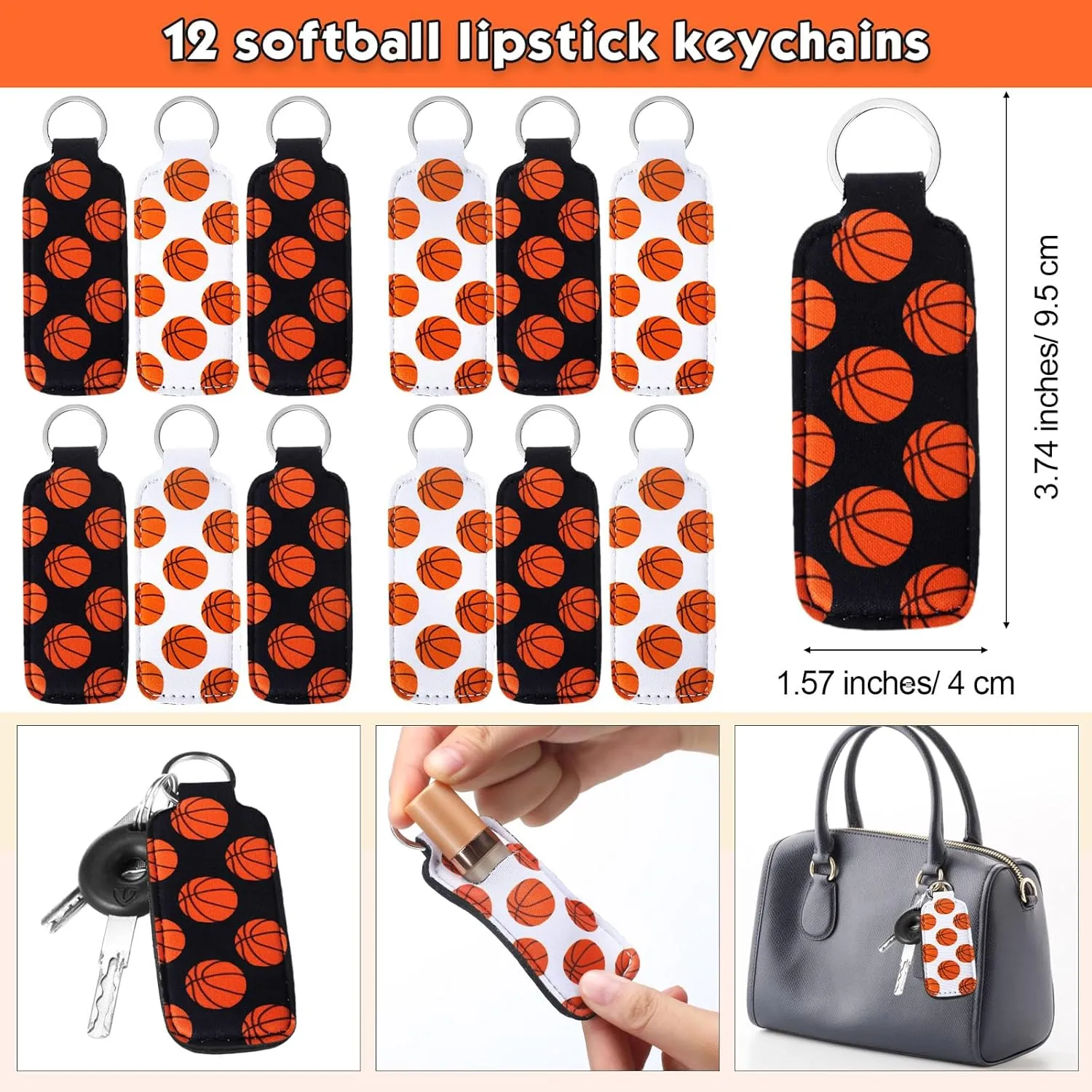 48 Pcs Basketball Party Favors Gifts for Teen Girls Basketball Makeup Bag for Girls Lipstick Holder Keychain Scrunchie Charm Bracelet Women Team Party Decor Supplies