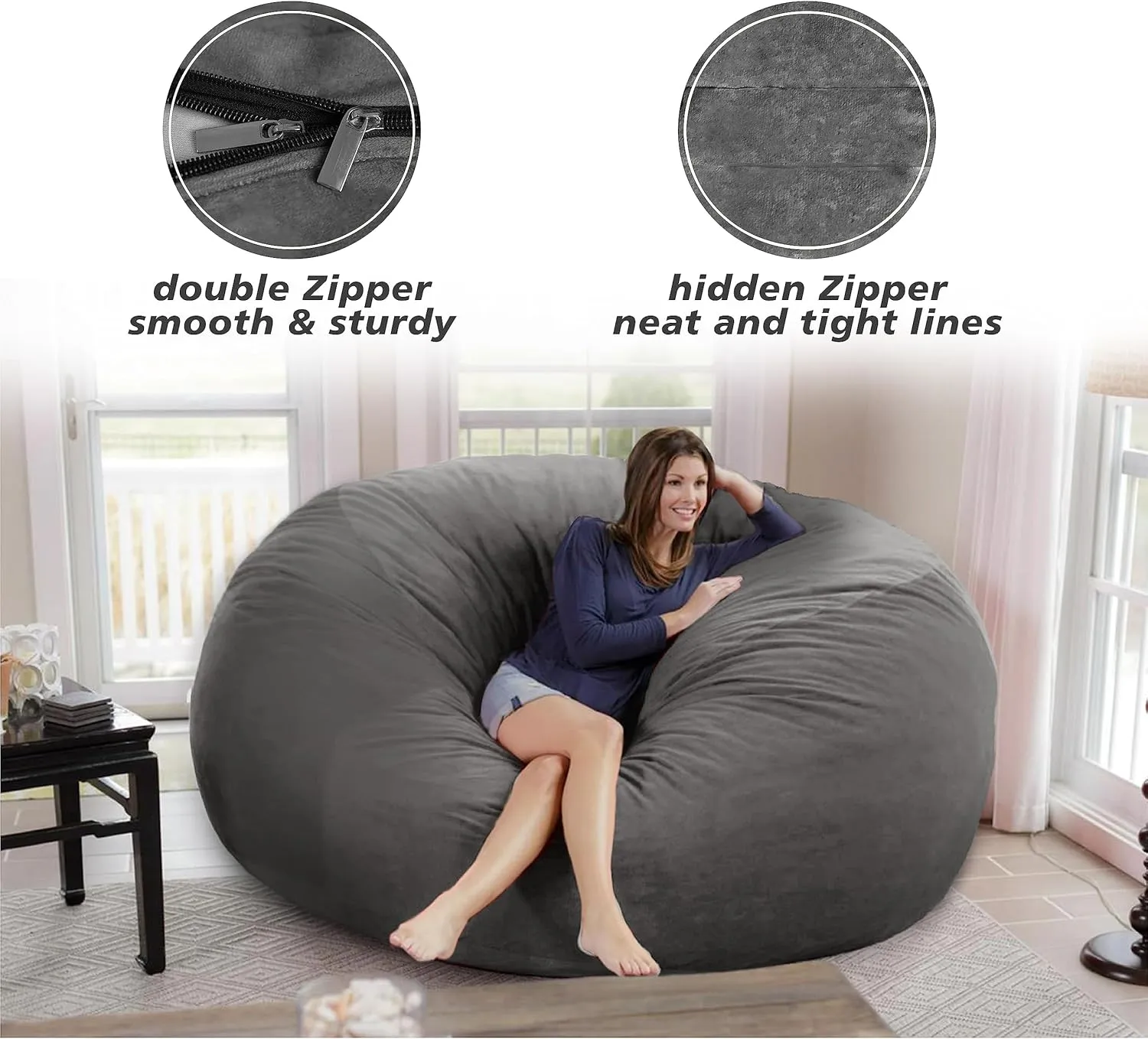 4FT Bean Bag Chair Cover - Soft Fluffy Dutch Velvet Bean Bag Cover (No Filling, Cover Only), Comfy 4FT Bean Bag Cover, Large Lazy Sofa Cover