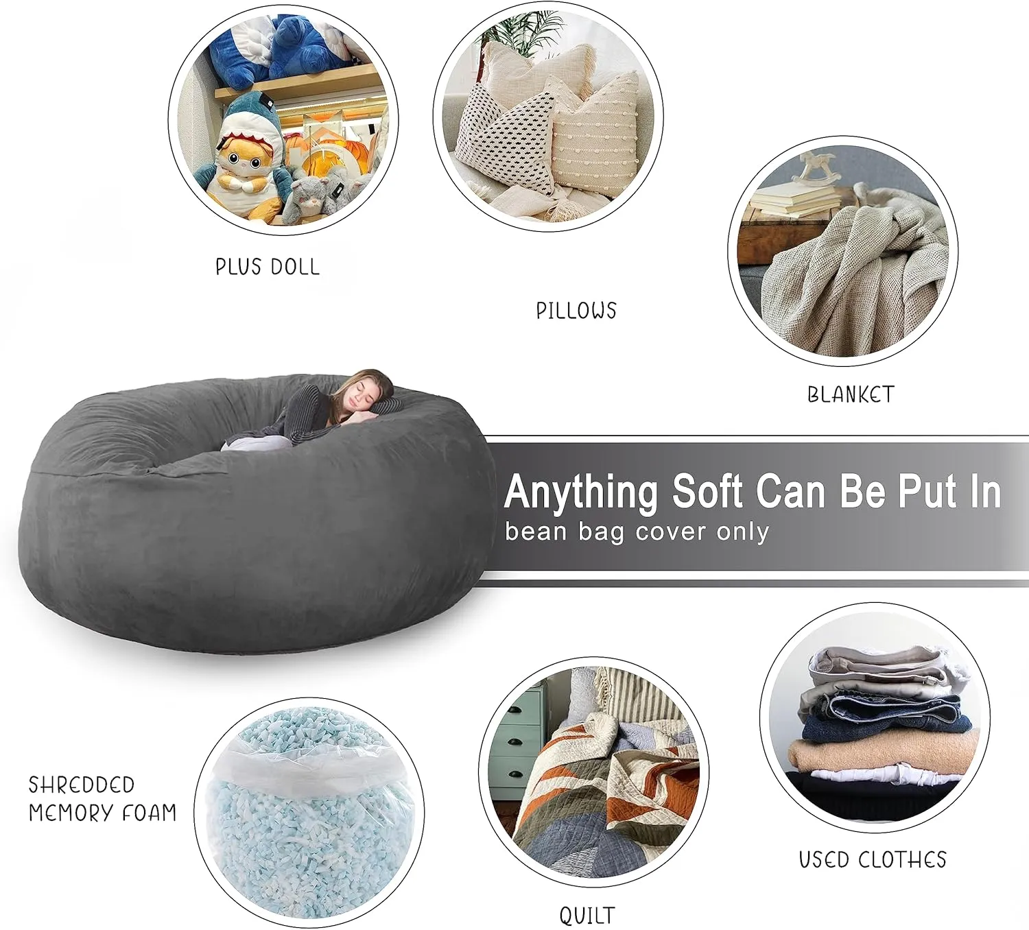 4FT Bean Bag Chair Cover - Soft Fluffy Dutch Velvet Bean Bag Cover (No Filling, Cover Only), Comfy 4FT Bean Bag Cover, Large Lazy Sofa Cover