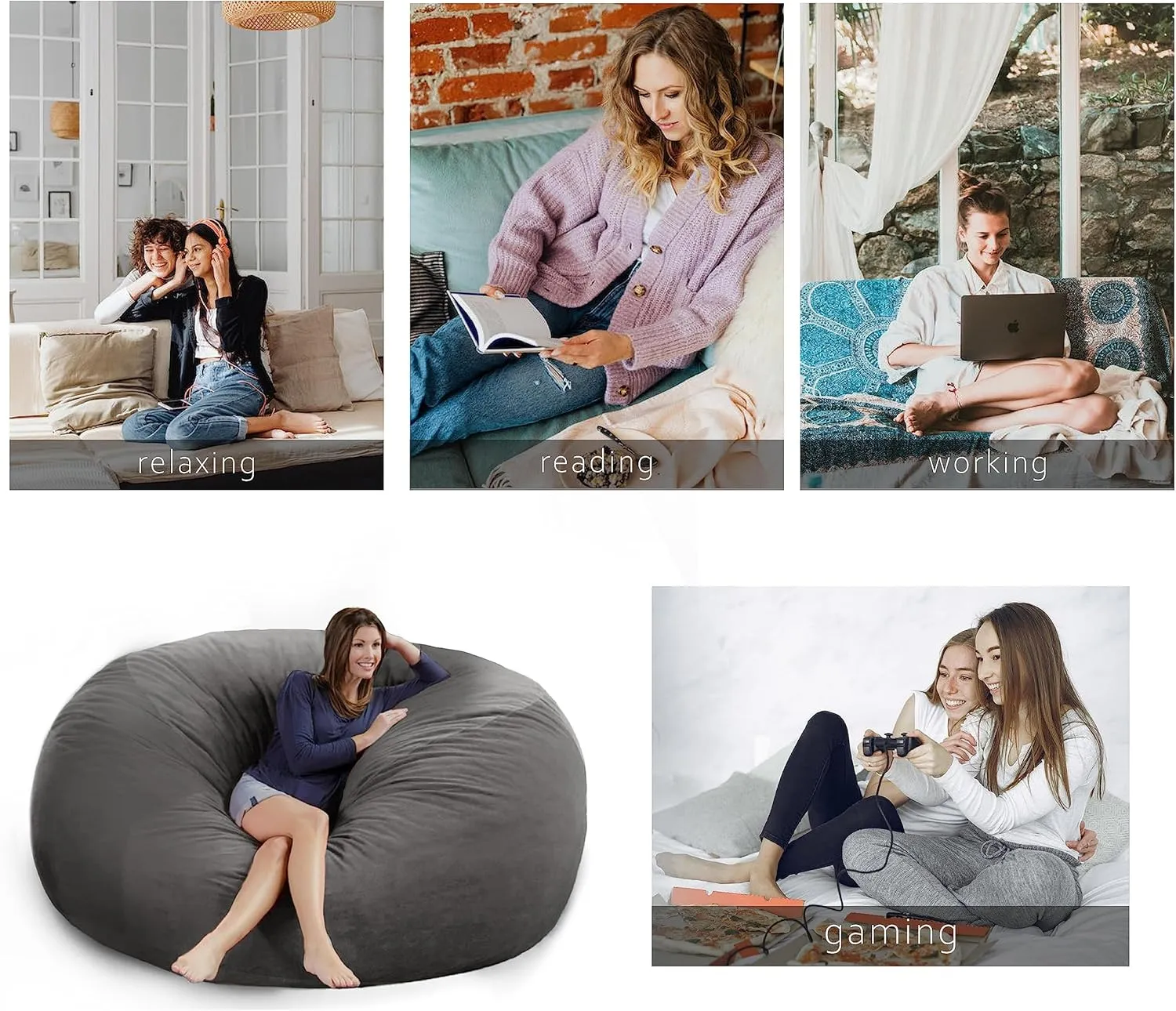 4FT Bean Bag Chair Cover - Soft Fluffy Dutch Velvet Bean Bag Cover (No Filling, Cover Only), Comfy 4FT Bean Bag Cover, Large Lazy Sofa Cover
