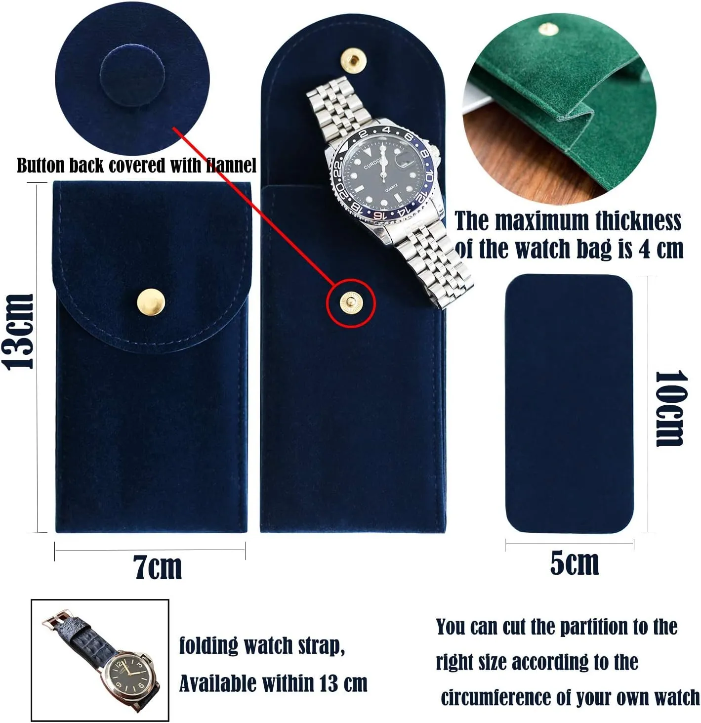 4PCS Watch Travel Case for Men and Women Portable Velvet Watch Pouch Watch Storage Bag and Organizer (2BLACK 2GREEN)
