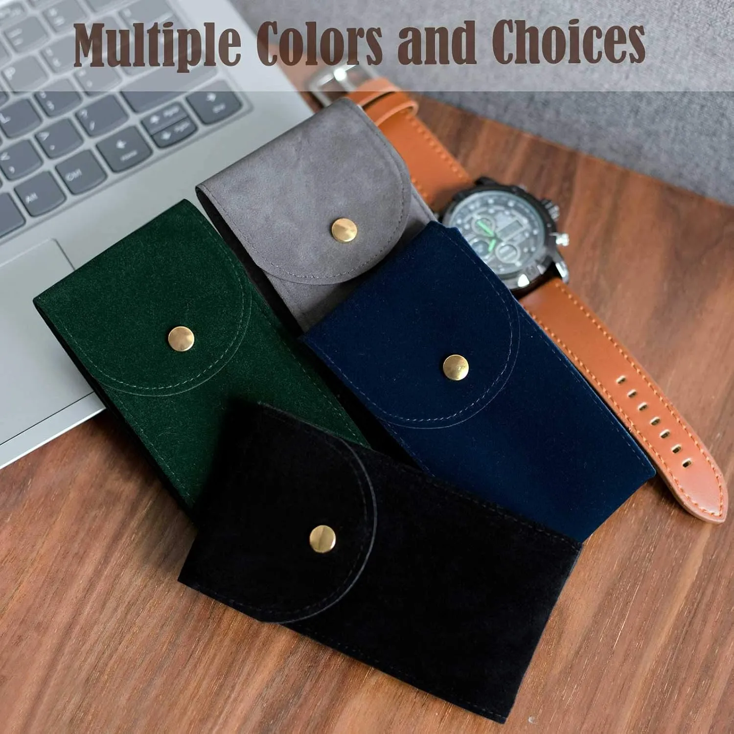 4PCS Watch Travel Case for Men and Women Portable Velvet Watch Pouch Watch Storage Bag and Organizer (2BLACK 2GREEN)