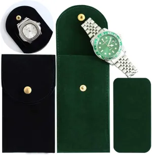 4PCS Watch Travel Case for Men and Women Portable Velvet Watch Pouch Watch Storage Bag and Organizer (2BLACK 2GREEN)