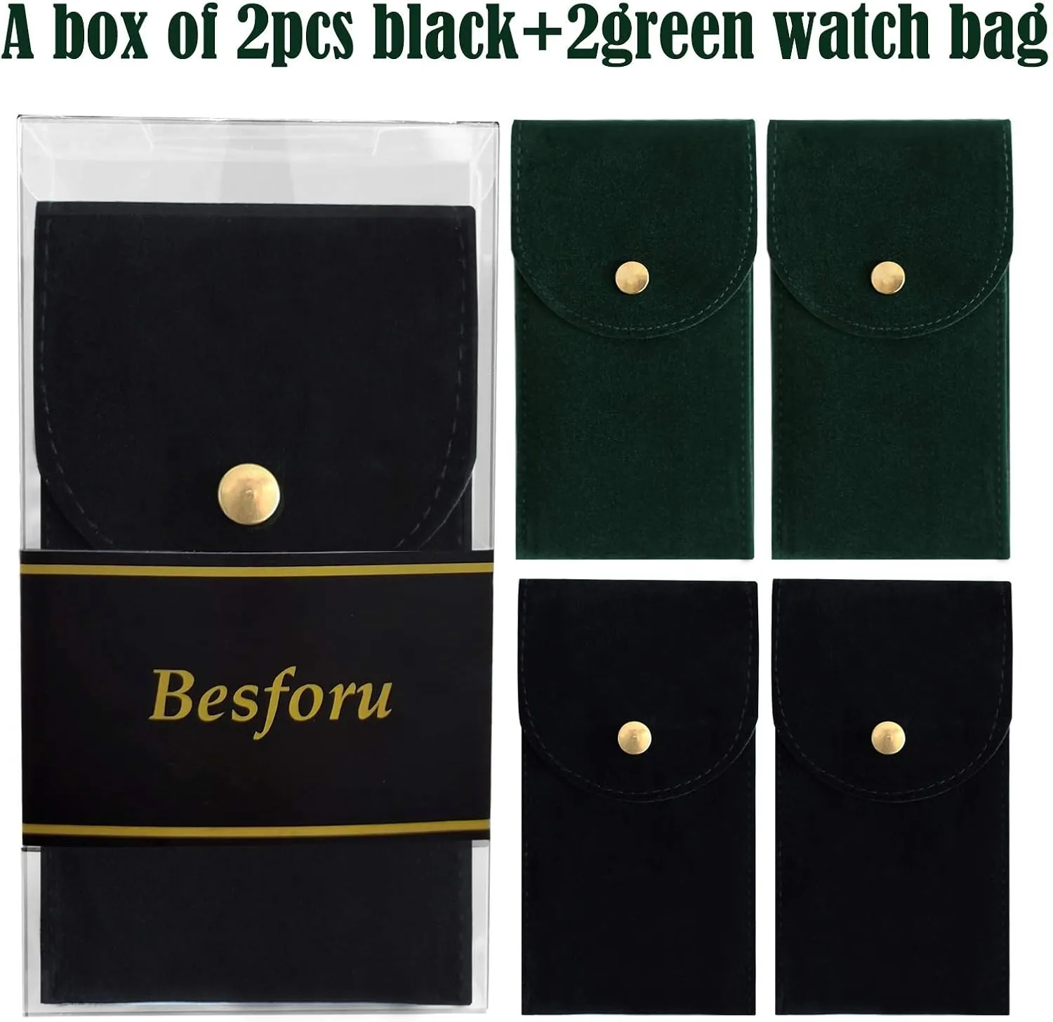 4PCS Watch Travel Case for Men and Women Portable Velvet Watch Pouch Watch Storage Bag and Organizer (2BLACK 2GREEN)