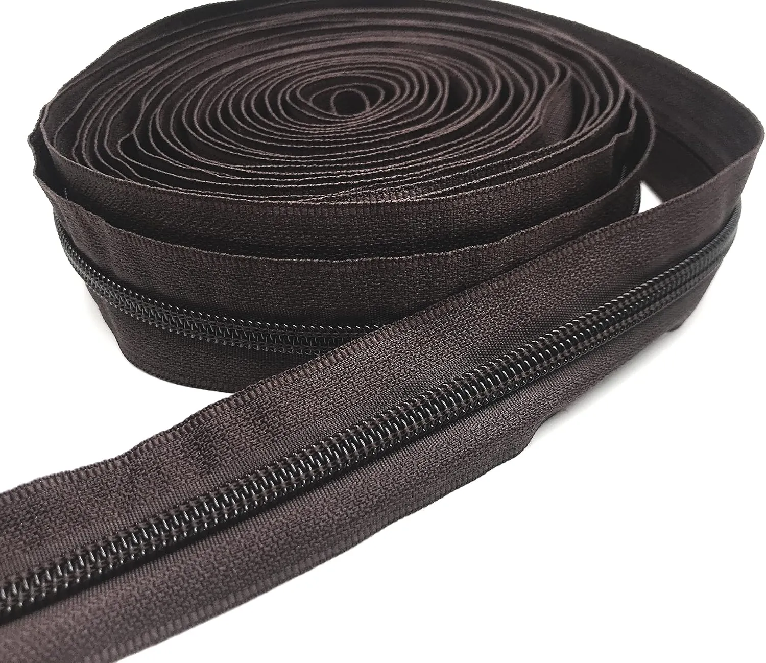 #5 Coffee Global Brown Nylon Zipper Tape by The Yard 10 Yards Zippers for Sewing Backpack Handbag Purse Bag Making with 20pcs Gunmetal Pulls Slider