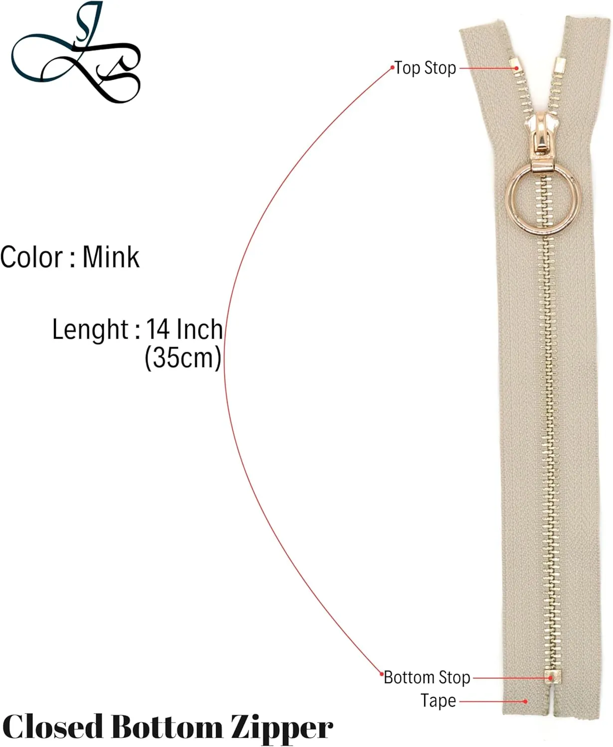 #5 Gold Metal Zipper - 50  Colors - 3 PCS - (4-14 inches) Sizes - Luxury Lightweight Handcraft Metal Zippers Gold Teeth for Purses Bags Pockets Shoes Sewing & Crafts DIY
