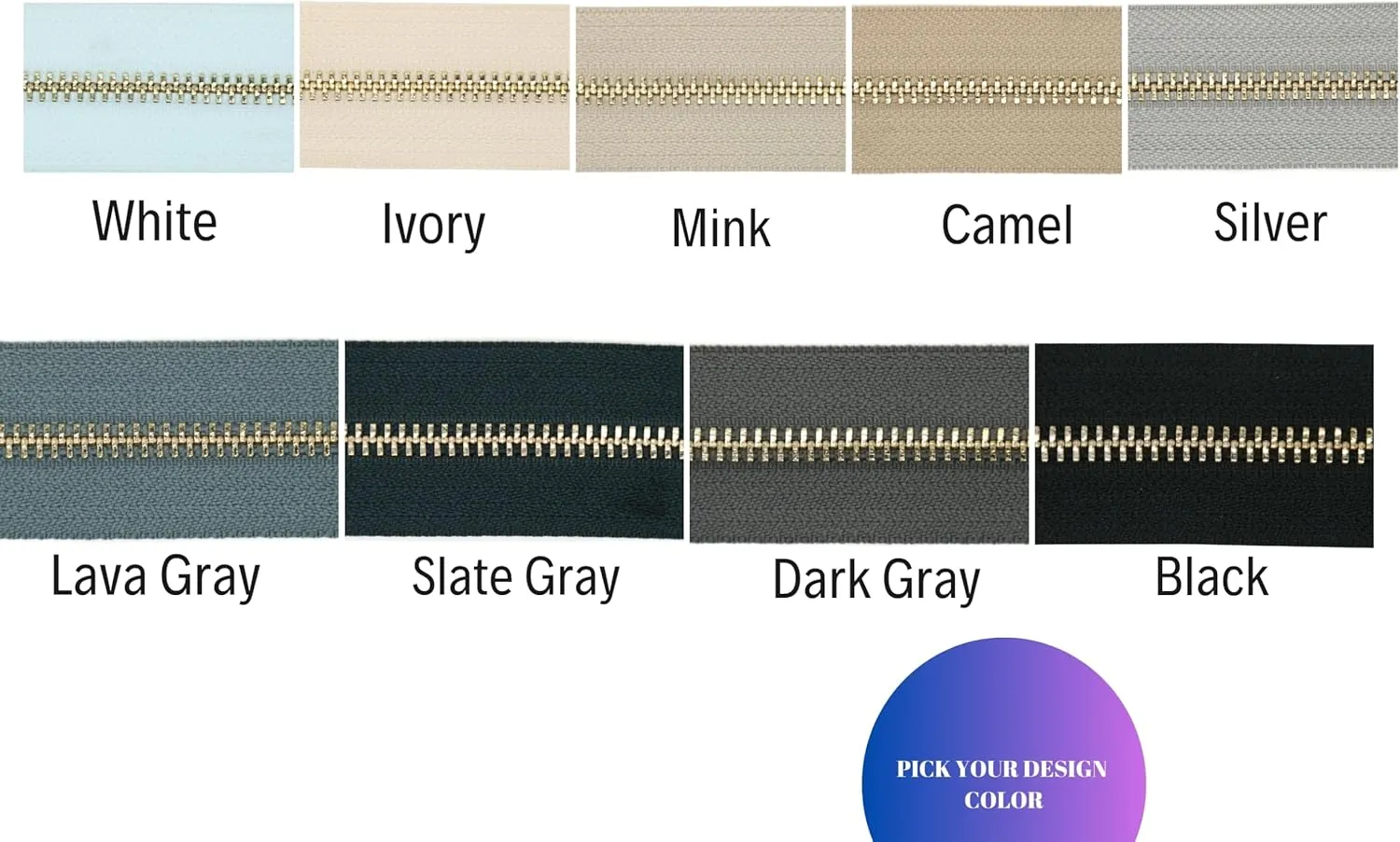 #5 Gold Metal Zipper - 50  Colors - 3 PCS - (4-14 inches) Sizes - Luxury Lightweight Handcraft Metal Zippers Gold Teeth for Purses Bags Pockets Shoes Sewing & Crafts DIY