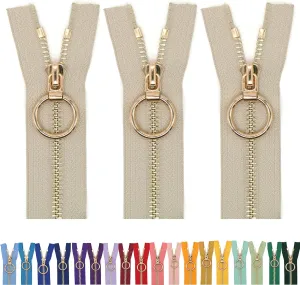 #5 Gold Metal Zipper - 50  Colors - 3 PCS - (4-14 inches) Sizes - Luxury Lightweight Handcraft Metal Zippers Gold Teeth for Purses Bags Pockets Shoes Sewing & Crafts DIY