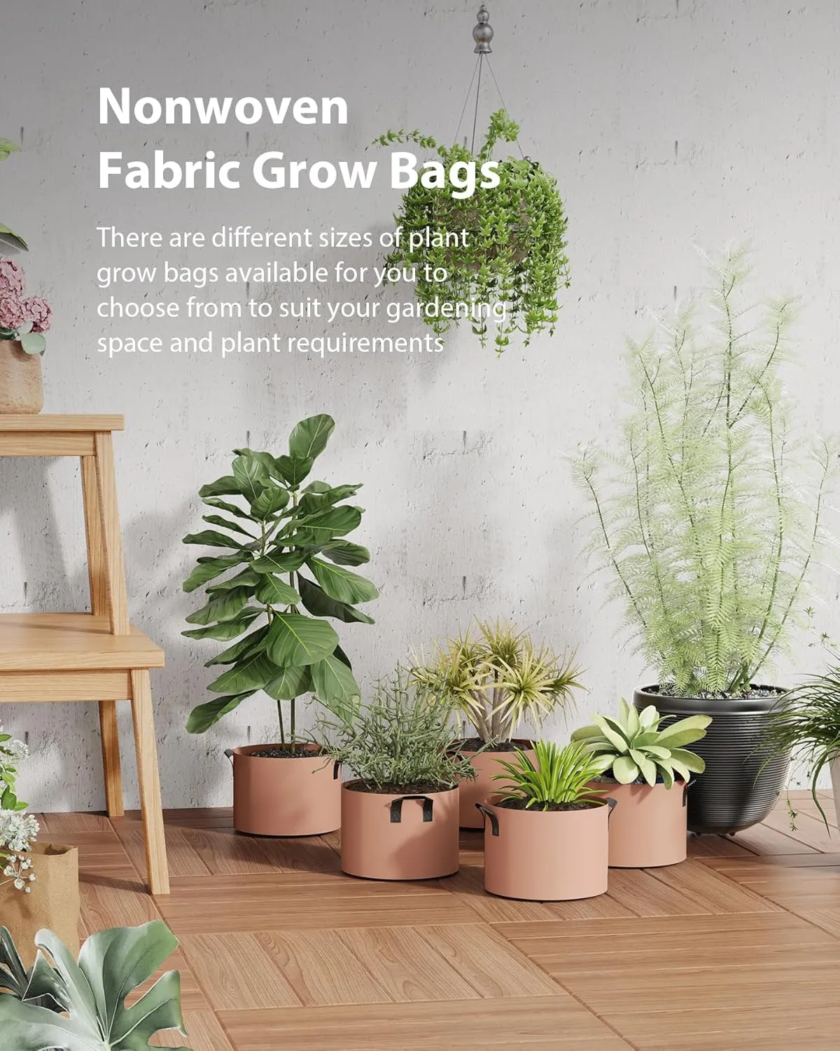 5-Pack Grow Bags 1 Gallon Thickened Plant Grow Bags Multi-Purpose Nonwoven Fabric Pots with Durable Handles, Outdoor Garden Plant Pots for Fruits Vegetables Flowers Herb Bonsai Plants, Khaki