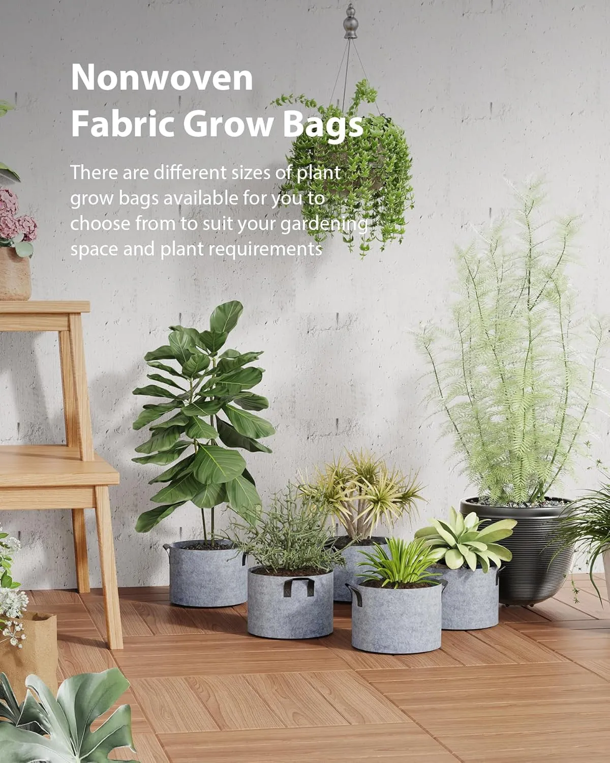 5-Pack Grow Bags 5 Gallon Thickened Plant Grow Bags Multi-Purpose Nonwoven Fabric Pots with Durable Handles, Outdoor Garden Plant Pots for Fruits Vegetables Flowers Herb Bonsai Plants, Gray