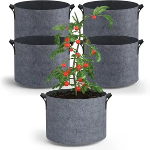 5-Pack Grow Bags 5 Gallon Thickened Plant Grow Bags Multi-Purpose Nonwoven Fabric Pots with Durable Handles, Outdoor Garden Plant Pots for Fruits Vegetables Flowers Herb Bonsai Plants, Gray