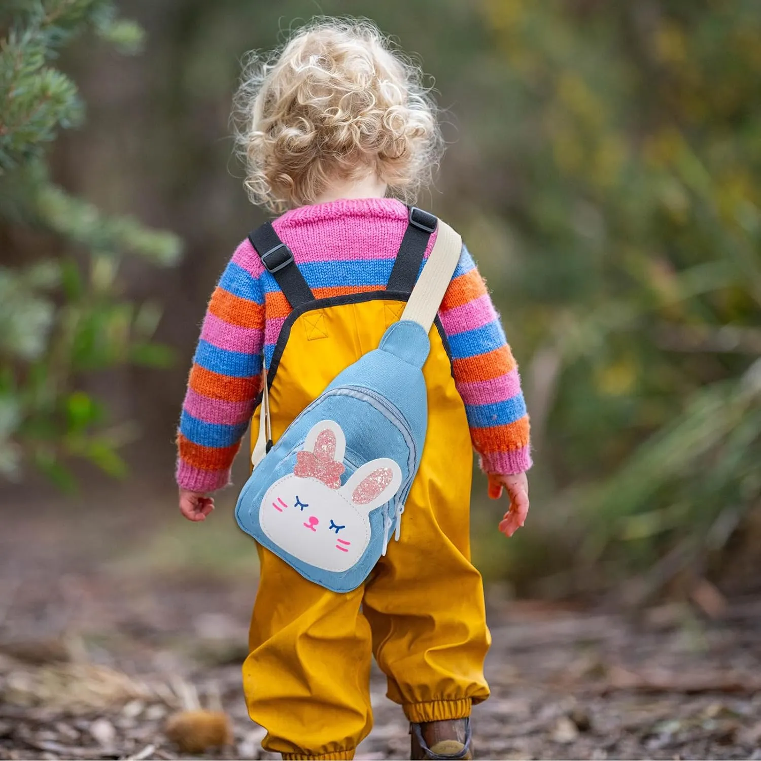 5 Pcs Cute Small Kids Sling Bag Cartoon Shoulder Chest Crossbody Bags for Children Travel Hiking(Green, Blue, Pink, Yellow, Red,Bunny)