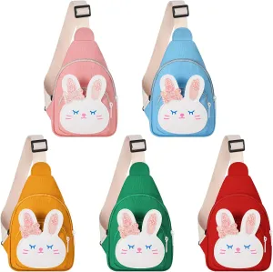 5 Pcs Cute Small Kids Sling Bag Cartoon Shoulder Chest Crossbody Bags for Children Travel Hiking(Green, Blue, Pink, Yellow, Red,Bunny)