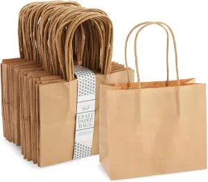 50 Pack Small Kraft Paper Gift Bags with Handles, Brown Shopping Bag Bulk for Birthday & Wedding Party Favor, 6 x 5 x 2.5 in