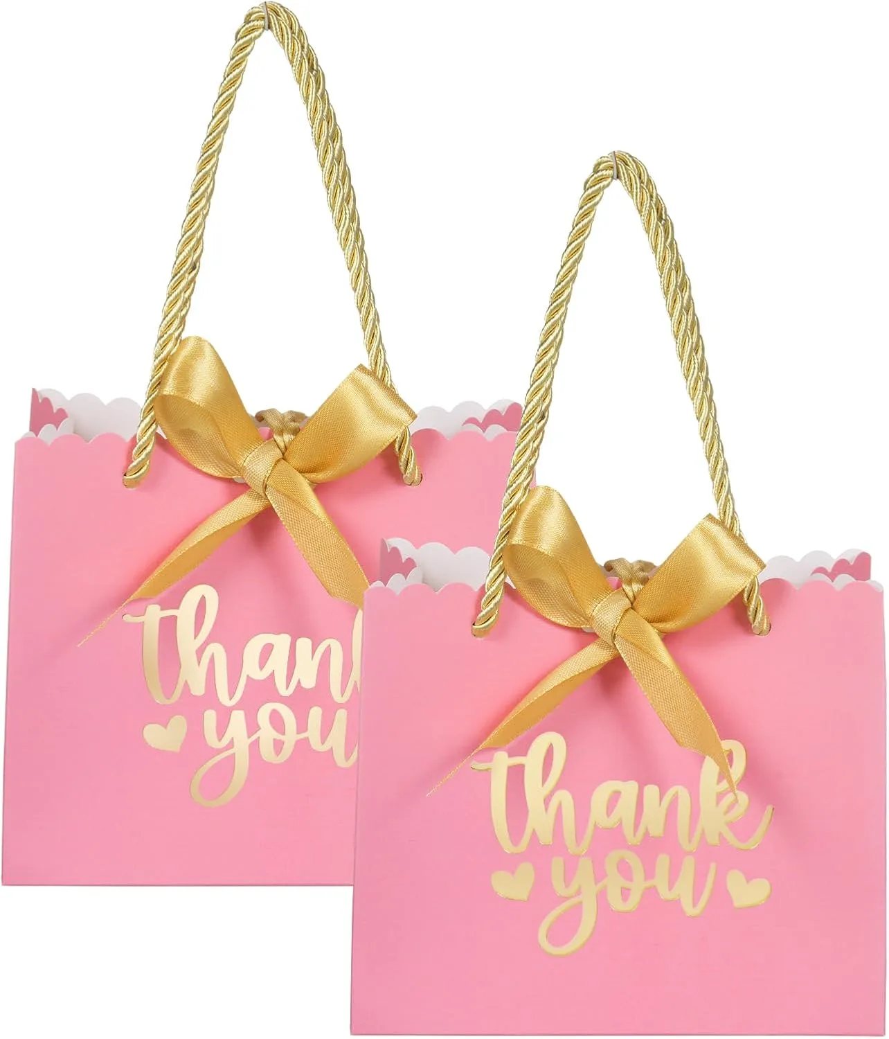 50 Pack Small Thank You Gift Bags with Handles, Pink Mini Party Favor Bags 5.5x2.5x4.7 Inches Mini Gift Bags Bulk with Bow Ribbon for Valentine's Day, Bridal, Wedding, Baby Shower