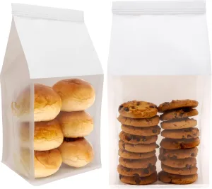50Pcs 5.1x4.3x11 Inch Extra Thick Paper Bread Bags for Homemade with Window & Twist Tie - Ideal for Sourdough Bread, Bakery, Baked Goods, Pastry & Cookie Packaging, White Kraft, Flat Bottom