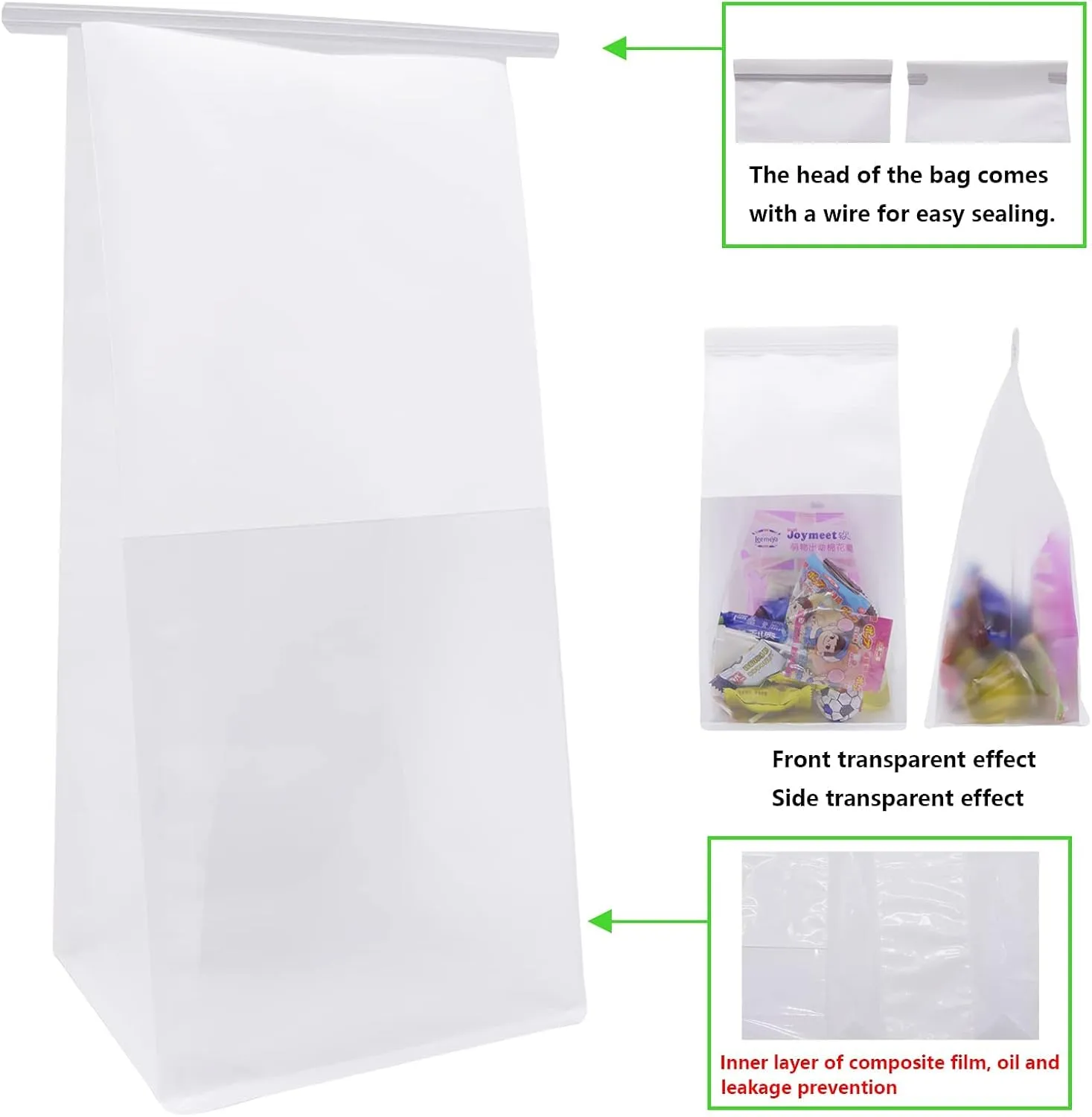 50Pcs 5.1x4.3x11 Inch Extra Thick Paper Bread Bags for Homemade with Window & Twist Tie - Ideal for Sourdough Bread, Bakery, Baked Goods, Pastry & Cookie Packaging, White Kraft, Flat Bottom