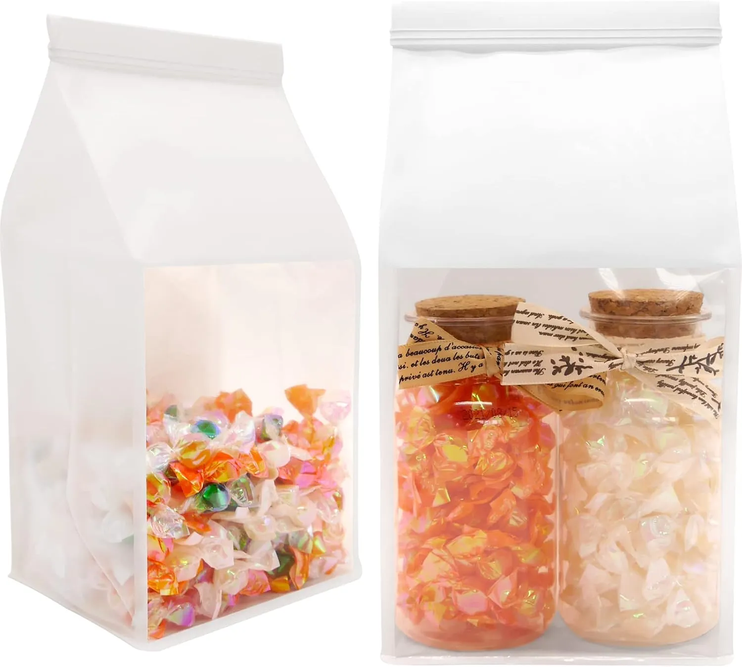 50Pcs 5.1x4.3x11 Inch Extra Thick Paper Bread Bags for Homemade with Window & Twist Tie - Ideal for Sourdough Bread, Bakery, Baked Goods, Pastry & Cookie Packaging, White Kraft, Flat Bottom