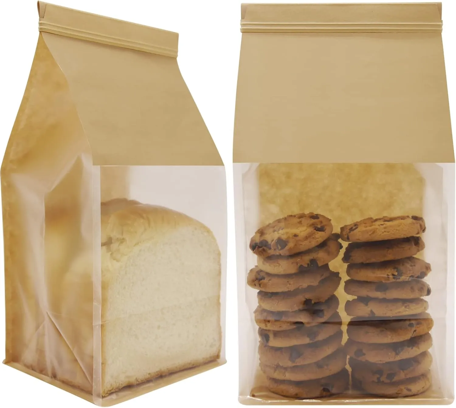 50Pcs 5.1x4.3x11 Inch Extra Thick Paper Bread Bags for Homemade with Window & Twist Wire - Ideal for Sourdough Bread, Bakery, Baked Goods, Pastry & Cookie Packaging, Brown Kraft, Flat Bottom