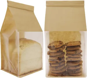 50Pcs 5.1x4.3x11 Inch Extra Thick Paper Bread Bags for Homemade with Window & Twist Wire - Ideal for Sourdough Bread, Bakery, Baked Goods, Pastry & Cookie Packaging, Brown Kraft, Flat Bottom