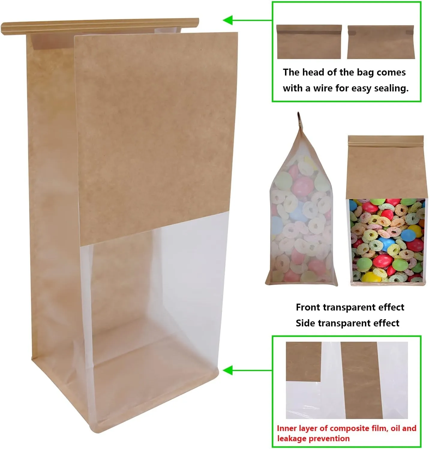 50Pcs 5.1x4.3x11 Inch Extra Thick Paper Bread Bags for Homemade with Window & Twist Wire - Ideal for Sourdough Bread, Bakery, Baked Goods, Pastry & Cookie Packaging, Brown Kraft, Flat Bottom