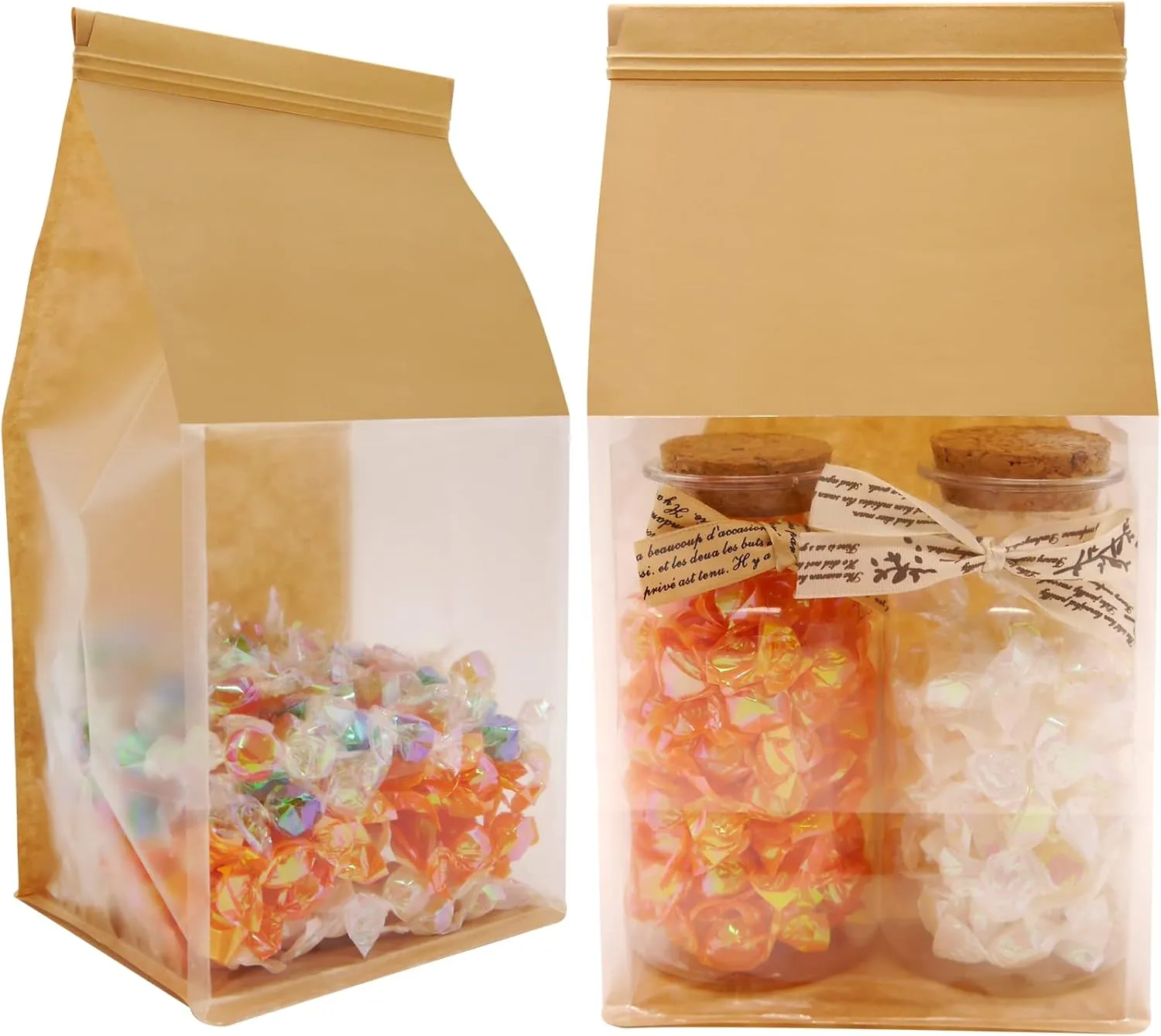 50Pcs 5.1x4.3x11 Inch Extra Thick Paper Bread Bags for Homemade with Window & Twist Wire - Ideal for Sourdough Bread, Bakery, Baked Goods, Pastry & Cookie Packaging, Brown Kraft, Flat Bottom
